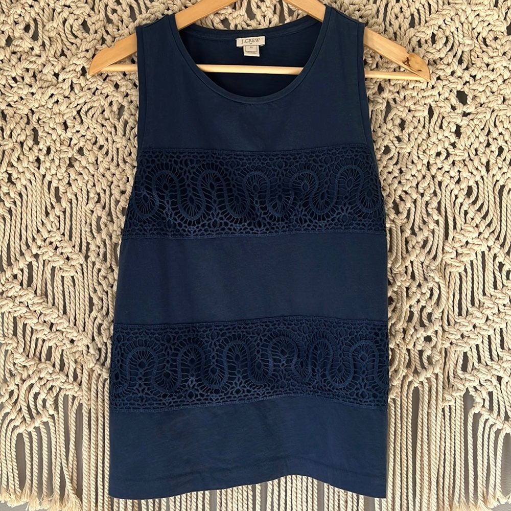 J Crew Navy Blue Embroidered Tank Top Shirt
